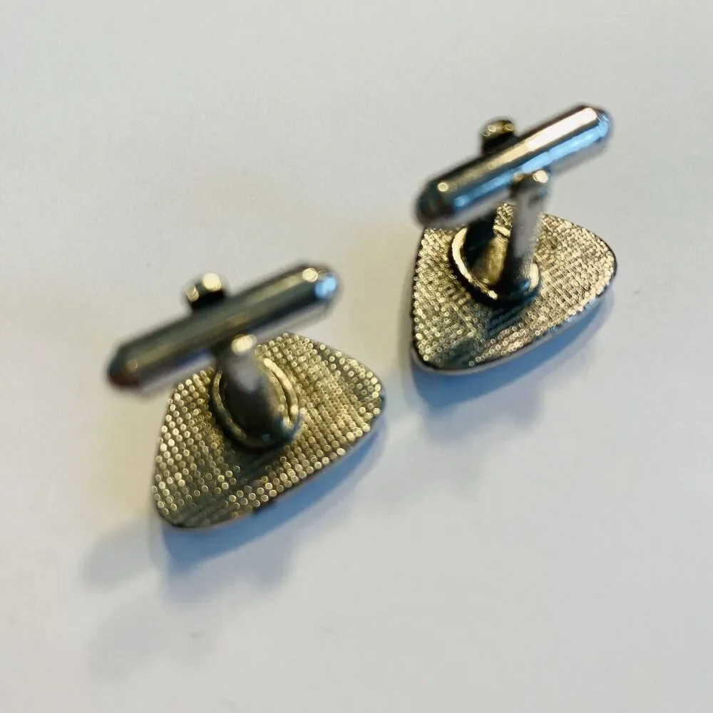 Vintage Mid Century Cufflinks Hickok USA Silvertone Black Brutalist Geometric